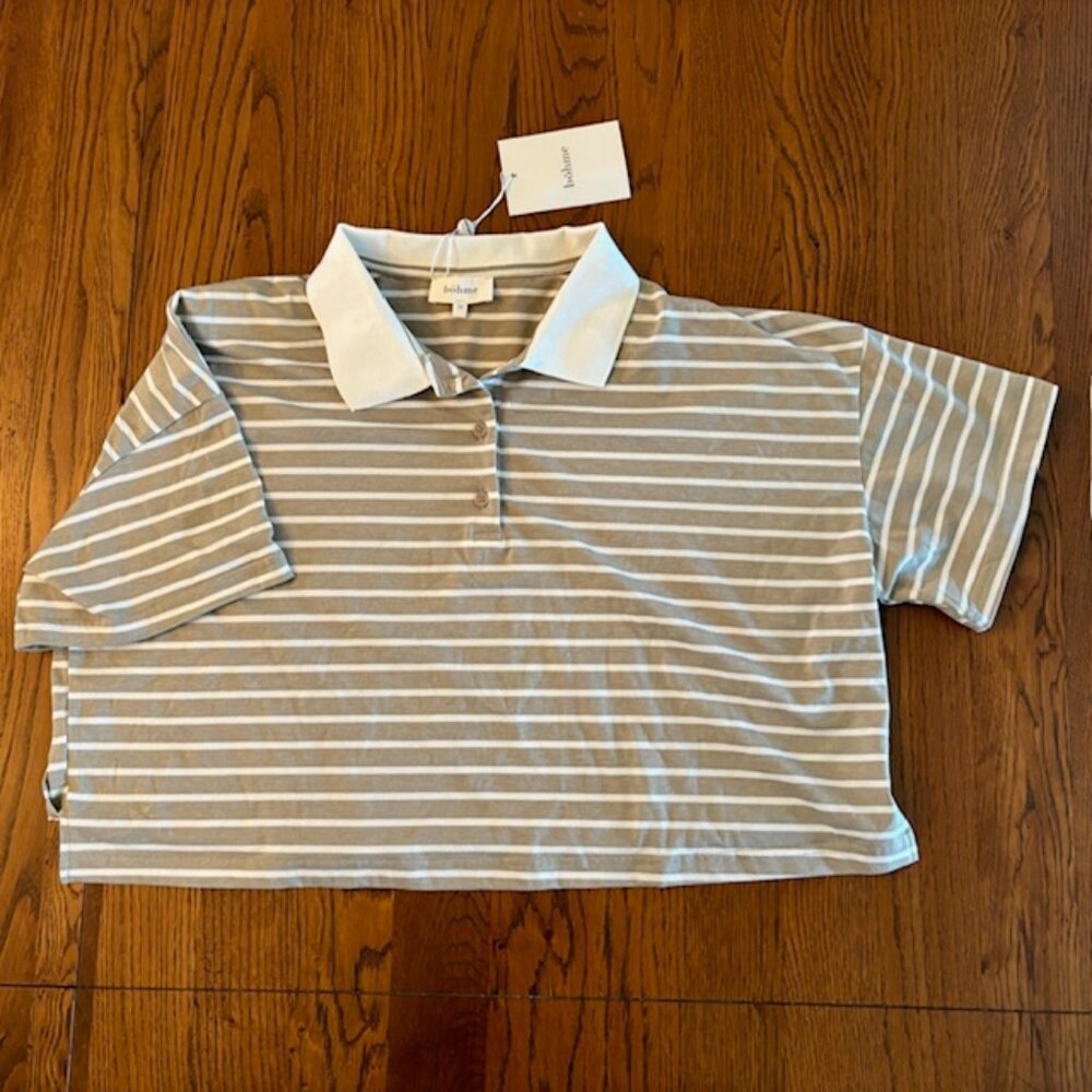 Women's Top Bohme Size Medium Tan  and White Stripe